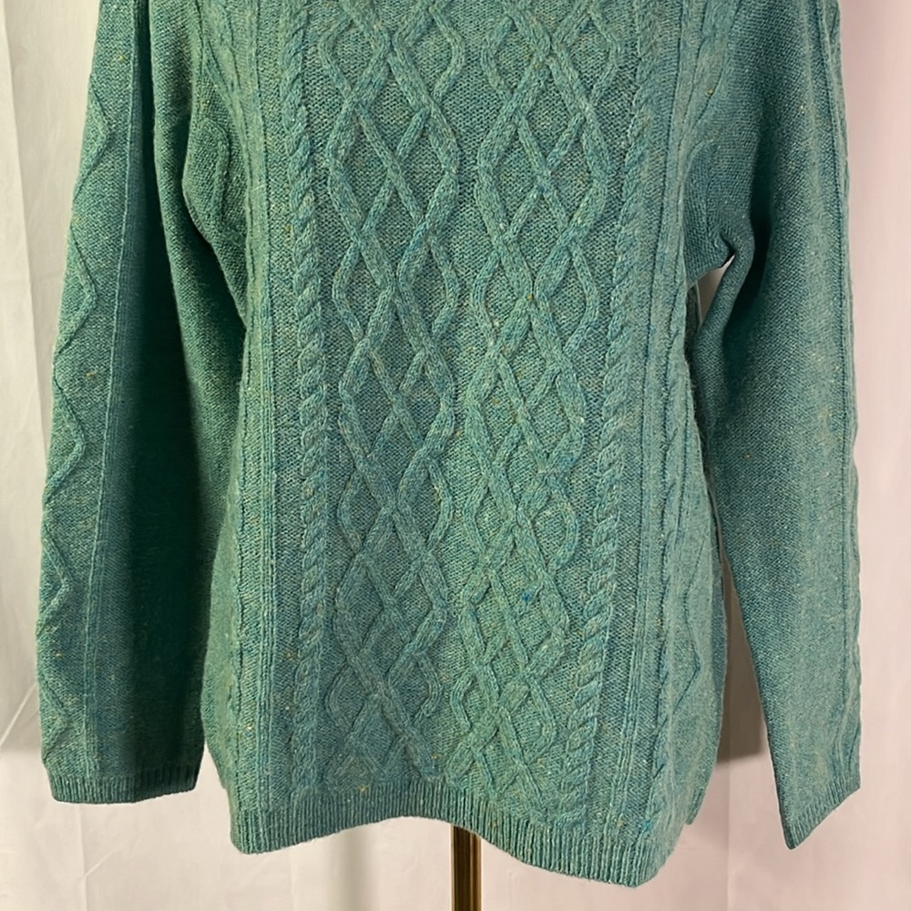 NWOT Appleseed’s Teal Confetti Knit Wool Cable Knit Crew Neck Sweater - Picture 8 of 16